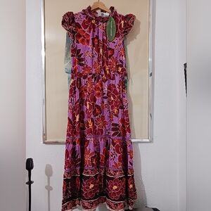 NWT Farm Rio Sweet Floral Midi dress size L. Missing belt